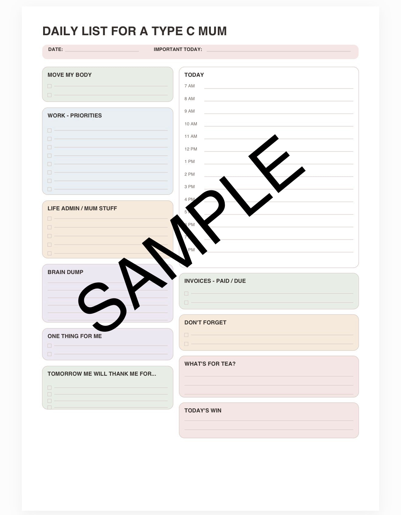 Type C Mum Daily check sheet